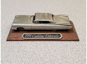 Rawcliffe Pewter 1959 Cadillac Eldorado Pewter Car Figurine On Stand, 2.5'L Car, 3'l Stand, 1992 RC1231