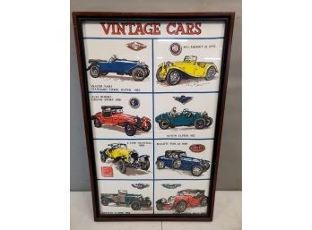 Framed Vintage Cars Tea Towel Linen Tapestry, MG Alfa Romeo Austin Bugatti Bentley Aston Martin, 18.25' X 29'