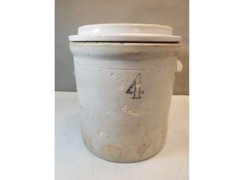 Antique Covered 4 Gallon Crock, 12'd X 12'h