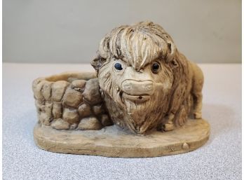 Vintage Buffalo Bison & Well Planter Figurine, 5.5' X 3.5' X 3.25'h