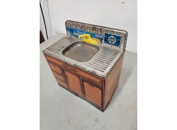 Vintage Collectable Sunny Suzy Tin Miniature Toy Sink And Cabinet 11x6.5x11.5