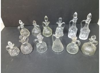 Lot Of 12 Antique Cruets With Stoppers, Faceted, Hand Blown & Pressed, Cut Stoppers