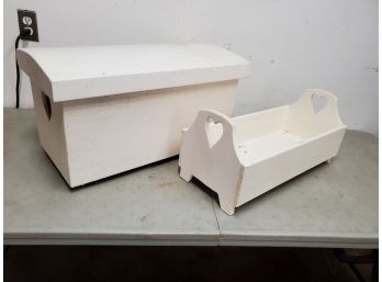 Matching Handmade Heart Themed Wooden Baby Cradle Till And Toy Box