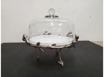 Twig And Pine Cone Cake Stand With Glass Dome 14x14x13