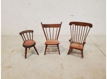 Collection Of Vintage Hand Made Windsor Doll House Chairs