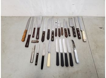 Lot Of 25 Vintage Kitchen Knives And Utensils, Regent Sheffield, Forgecraft, Cattaraugus, Stanhome