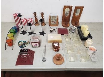 Lot Of 36 Candles, Candle Holders, Shade, And Snuffer