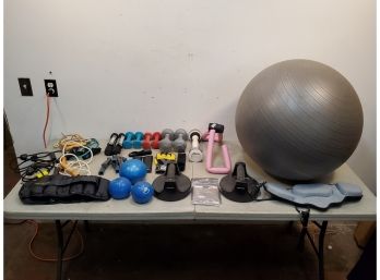 Lot Of Fitness Items, Medicine Balls, Exercise Ball, Body Rev Perfect Pushup, Weights, Jump Ropes, & More