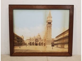 Antique Early 20th Century Hand Colored Photo Print Venezia Piazza San Marco, Venice, Italy