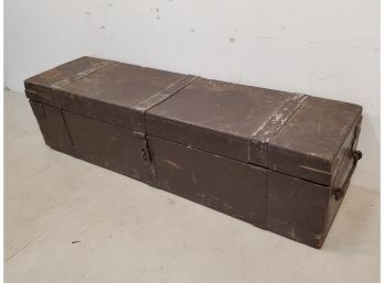 Antique Iron Bound Wooden Box 31.5x9x8