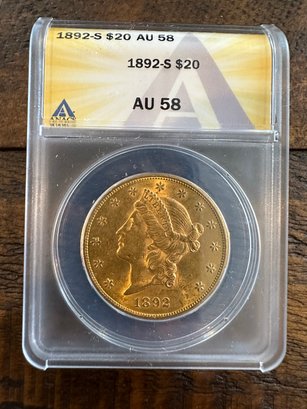 1892 Gold Liberty Head Coin: Mint:S    Grade: AU58