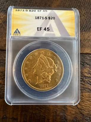 1871 Gold Liberty Head Coin: Mint:S    Grade: EF 45
