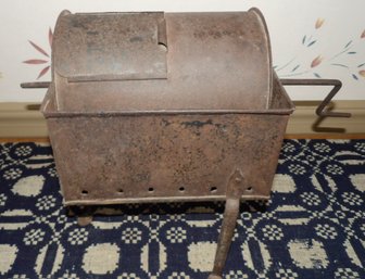 ANTIQUE TIN PENNY FOOT DRUM TURNED CHESTNUT ROASTER