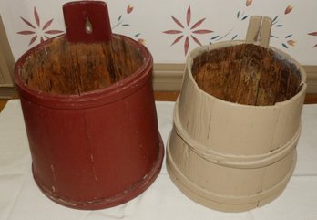 TWO ANTIQUE EARLY WOODEN PIGGINS