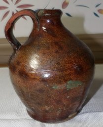 SMALL LOOP HANDLE REDWARE JUG WITH MAGNESIUM SPLOTCHES