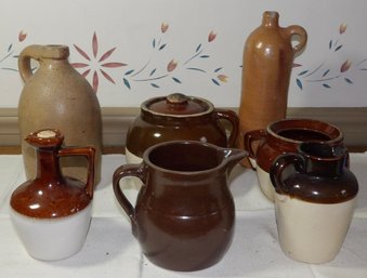 SELECTION OF STONEWARE AND BROWN AND WHITE CERAMIC UTILITARIAN WARE