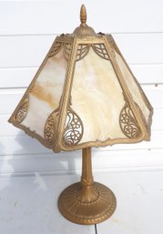 ART DECO SIX PANEL SLAG GLASS PANEL LAMP