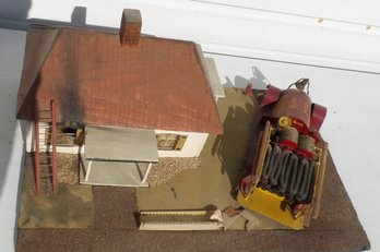 HAND CRAFTED FOLK ART HOUSE FIRE DIORAMA