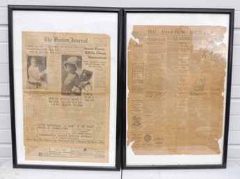 TWO BOSTON HERALD FRAMED NEWSPAPERS 1890 AND 1911