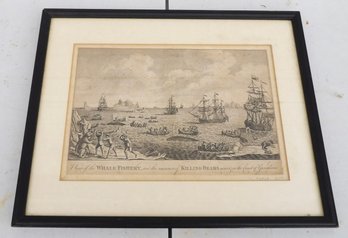 RARE STEEL ENGRAVING 'WHALE FISHING AND THE MANNER OF KILLING BEARS'