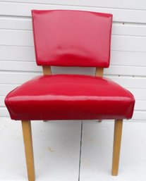 MID CENTURY MODERN RED LEATHERETTE LONG SEAT OCCASIONAL CHAIR