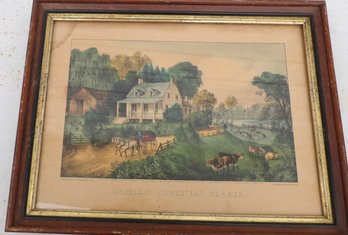 TWO SMALL FOILO CURRIER & IVES PRINTS AMERICAN HOMESTEAD SPRING AND SUMMER