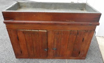 EARLY 1860'S PINE WAINSCOT DRY SINK WITH ZINC LINER