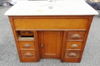 VICTORIAN OAK MARBLE TOP LAVATORY COMMODE