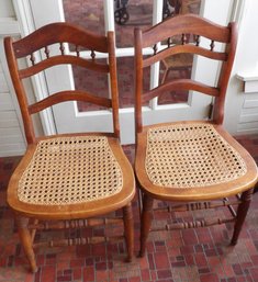 TWO VICTORIAN MAPLE CANE SEAT SIDE CHAIRS