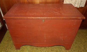 EARLY BOOT JACK ENDS BLANKET BOX WITH OLD RED FINISH