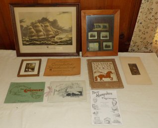 SELECTION OF FRAMED PRINTS AND EARLY MIRROR