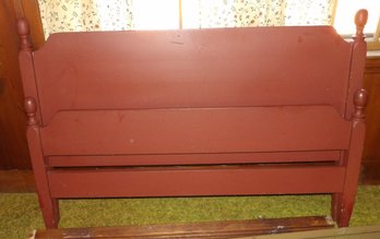 VINTAGE MAPLE FULL SIZE SHAKER STYLE BED IN OLD RED PAINT SURFACE