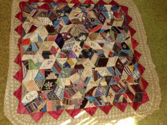 EXTRAORDINARY 1850'S TO 1880'S ERA CRAZY QUILT TABLE COVER