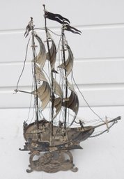 RARE 800 EUROPEAN SILVER MULTI SAIL GALLEON SHIP