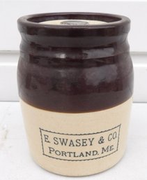 E SWASEY & CO PORTLAND, MAINE BROWN AND WHITE STORAGE CROCK