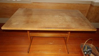 HARDWOOD BREAD BOARD AND TRESTLE BASE STUDY OR WORK TABLE