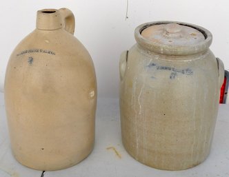 EARLY BANGOR MAINE #2 JUG AND #3 CROCK WITH COVER