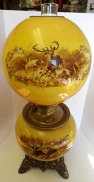 VICTORIAN GONE WITH THE WIND LAMP WITH ELK TRANSFERS