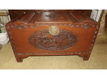 Art Deco Relief Carved Camphor Wood Storage Chest