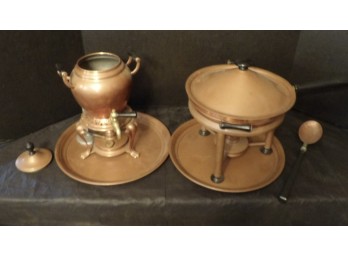 Art Deco Copper Chafing Dish And Coffee Percolator