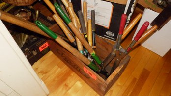Wooden Ammo Crate With 11 Sets Of Pruning Shears And Hedge Cutters