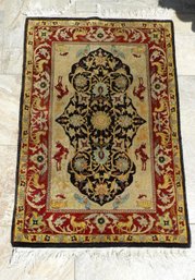 Rare Silk Naine Persian Oriental Scatter Carpet