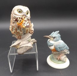 Two Boehm Porcelain Birds - Fledgling King Fisher #449 And Saw-Whet Ohet Owl