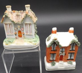 Two Early Staffordshire English Cottage Coin Banks