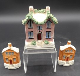 Three Staffordshire English Cottage Coin Banks