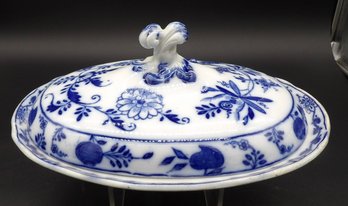 Antique Flow Blue Hancock & Sons Covered Oval Vegetable - Dresden Pattern