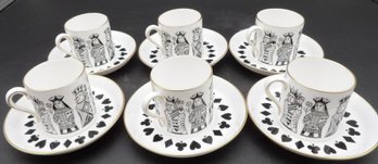 Six Spode Espresso Cups And Saucers - King And Queen Bridge Set.