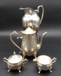 Three Piece Silverplate Tea Set & Water Pitcher