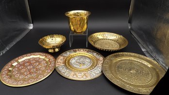 Assorted Fancy Brass Table Wares And Plates