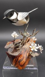 Norman Brumm Enamel On Copper Bird Sculpture On Drift Wood Base